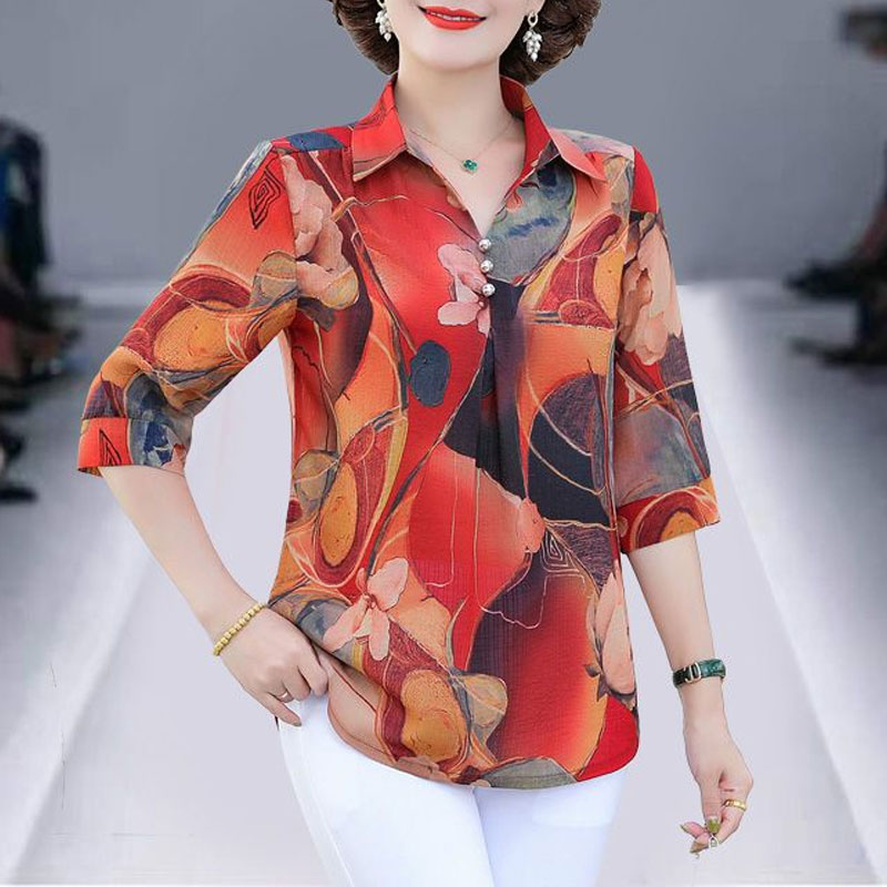 Summer Clothing For 60 Year Old Woman - Chemise d'été Vintage imprimé Floral pour