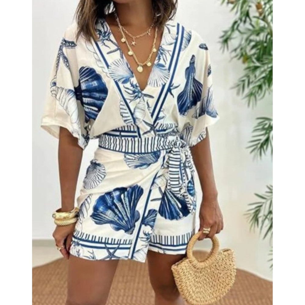 Summer Zara - Combinaison Femme Imprimée à Manches Courtes