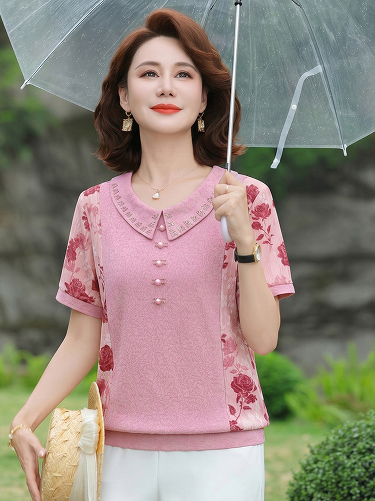 Summer Clothing Over 60 - T-shirt amincissant à manches courtes, col