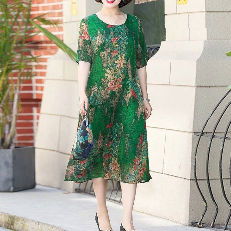 Summer Clothing For 60 Year Old Woman - Robe mi-longue irrégulière à imprimé floral
