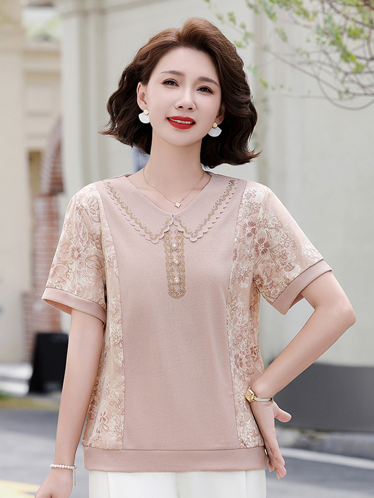 Summer Clothing Over 60 - T-shirt tricoté d'été tendance à manches