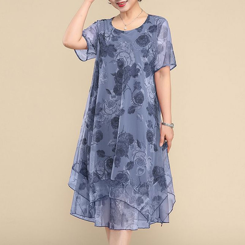 Robe mi-longue à col rond et m - Summer Clothing For 60 Year Old Woman avis et prix
