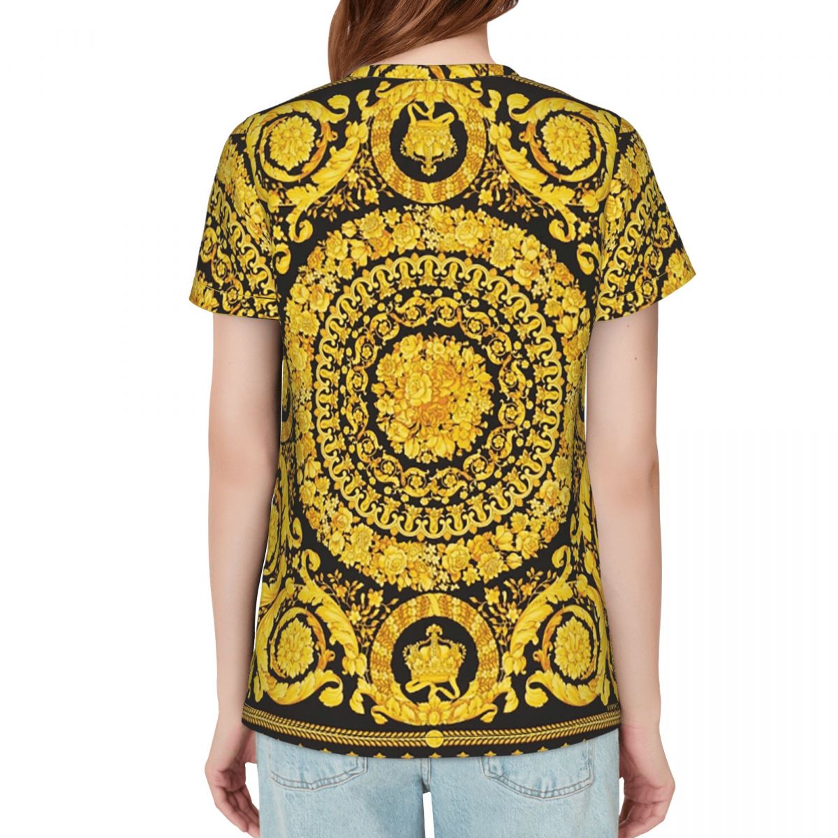 T-shirt décoratif doré à motif - Summer Clothing For 60 Year Old Woman avis et prix