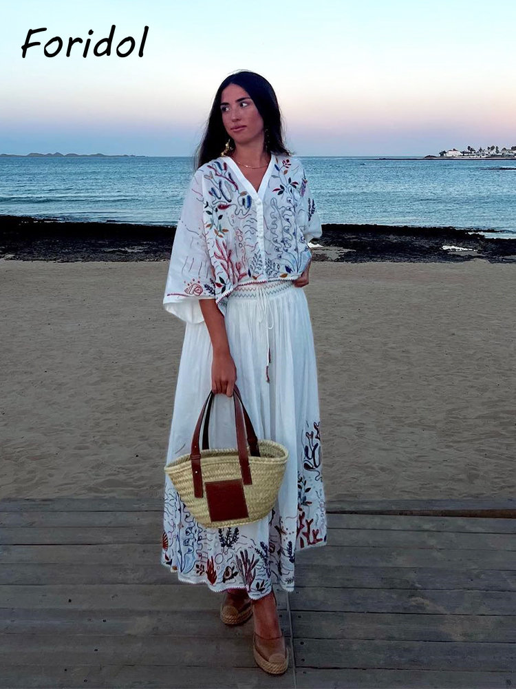 Foridol-Jupe Maxi Brodée à Man - Summer Clothing Women Sale avis et prix