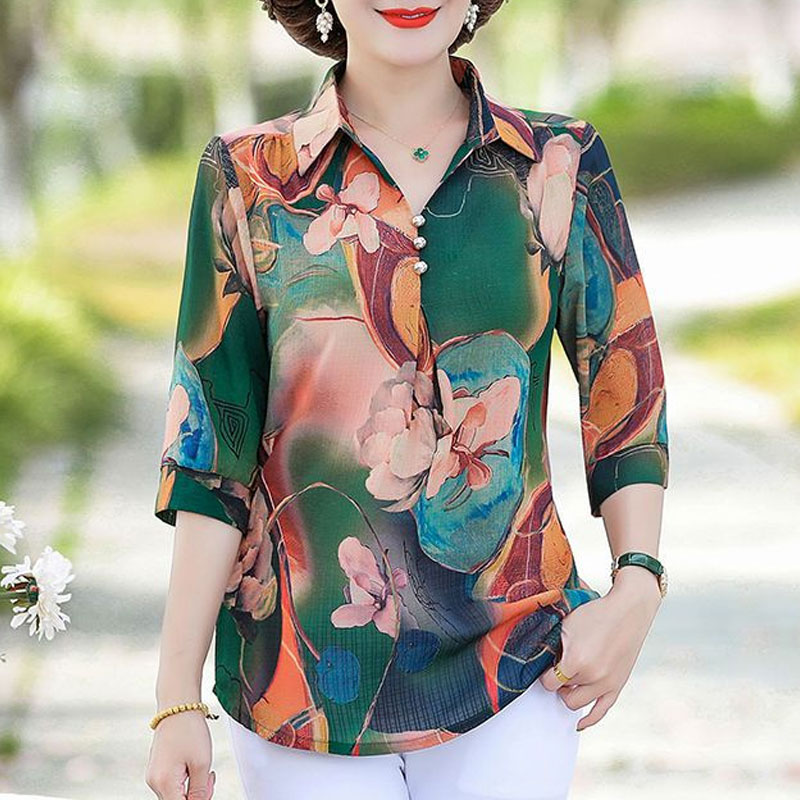 Chemise d'été Vintage imprimé  - Summer Clothing For 60 Year Old Woman avis et prix