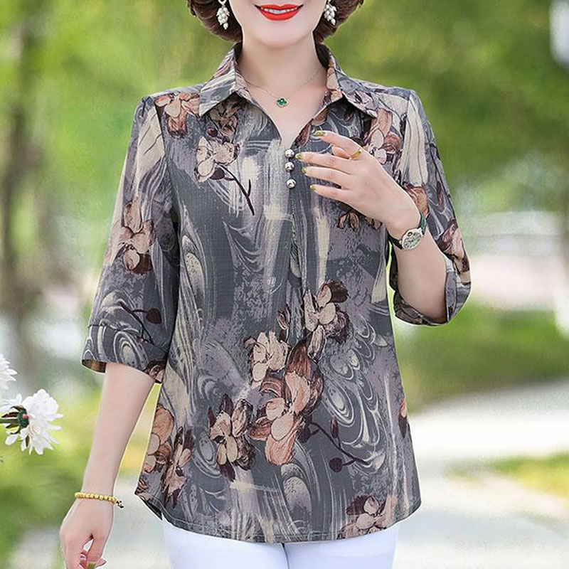 Chemise d'été Vintage imprimé  - Summer Clothing For 60 Year Old Woman avis et prix