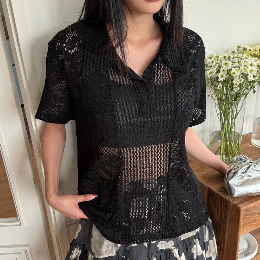 Chemise à col en dentelle rétr - Summer Clothing Online Shopping avis et prix