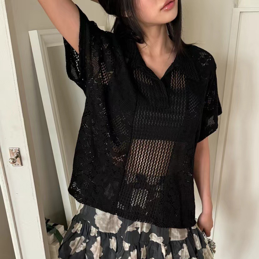 Chemise à col en dentelle rétr - Summer Clothing Online Shopping avis et prix